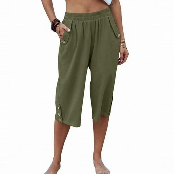 Baqcunre Women's Solid Color Athleisure Cropped Pants Linen Loose Women's Pants,Size S-XXL,Women's Pants,Winter Pants for Women,Trousers Pants for Women,Womens Fashion,Womens Clothes,Green