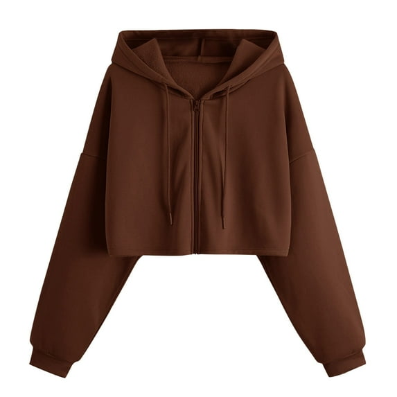 Baqcunre Women's Solid Color Casual Long Sleeve Zipper Drawstring Hoodie Womens Tops Zip Up Hoodie Women Hoodies for Women Womens Sweatshirt,Coffee,L