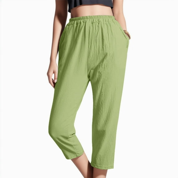 Baqcunre Women's Solid Color Elastic Waist Stitching Straight High Waist Cropped Pants Size S-XXL,Women's Pants Womens Fashion Womens Clothes Pants for Women Green