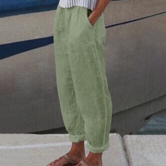 Baqcunre Women's Solid Color High Waist Wide Leg Cotton Linen Pants,Color Mint Green,Size S-3XL