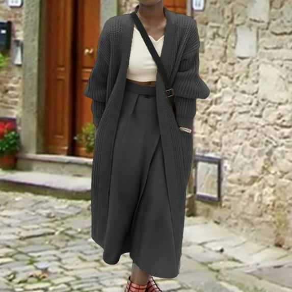 Baqcunre Women's Solid Color Long Sleeve Loose Pocket Casual Medium Long Cardigan Womens Coats Cardigan for Women Winter Jackets for Women Long Cardigan Grey S