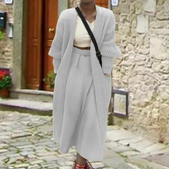 Baqcunre Women's Solid Color Long Sleeve Loose Pocket Casual Medium Long Cardigan Womens Coats Cardigan for Women Winter Jackets for Women Long Cardigan White M