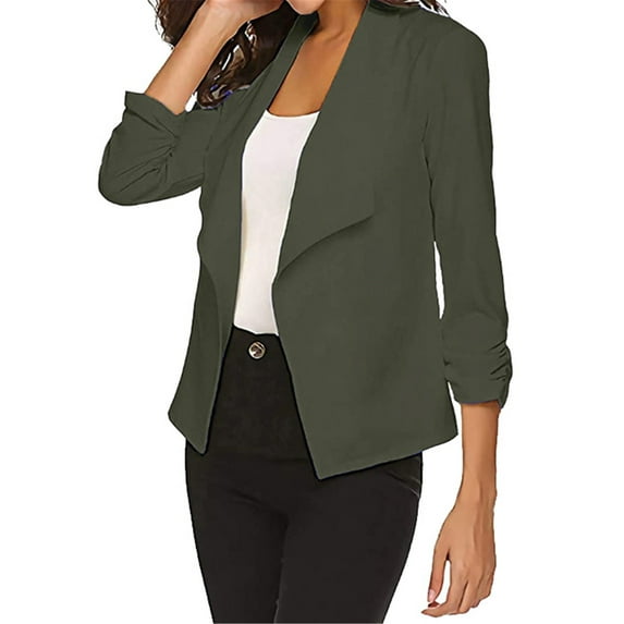 Baqcunre Women's Solid Color Long Sleeve Simple Thin Small Suit Womens Clothes Blazers for Women Womens Jacket Womens Coats,Green,S