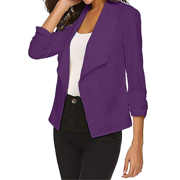 Baqcunre Women's Solid Color Long Sleeve Simple Thin Small Suit Womens Clothes Blazers for Women Womens Jacket Womens Coats,Purple,Xl