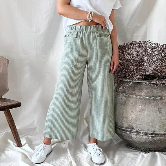 Baqcunre Women's Solid Color Loose Cotton and Linen Fashion Casual Straight Pants Women Size S-XXL,Women's Pants Womens Fashion Womens Clothes Pants for Women Green