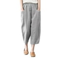 thumbnail image 1 of Baqcunre Women's Solid Color Loose High Waist Pocket Cotton Hemp Pants,Size S-5XL,Wide Leg Pants Woman,Sweatpants Women,Women's Pants,Womens Clothes,Color Grey, 1 of 5