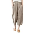 thumbnail image 1 of Baqcunre Women's Solid Color Loose High Waist Pocket Cotton Hemp Pants,Size S-5XL,Wide Leg Pants Woman,Sweatpants Women,Women's Pants,Womens Clothes,Color Khaki, 1 of 5