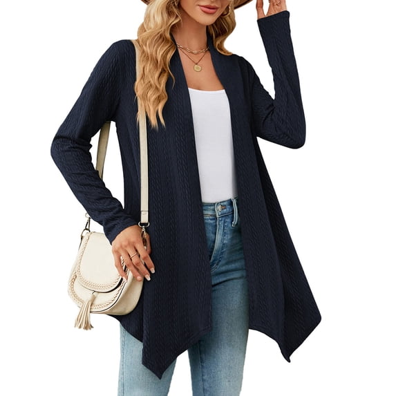Baqcunre Women's Solid Color Loose Long-Sleeved Draped Open Front Cardigan Coats for Women Long Cardigan Jackets for Women Cardigan for Women,Navy,Xxl