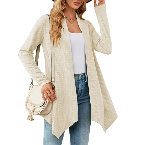 Baqcunre Women's Solid Color Loose Long-Sleeved Draped Open Front Cardigan Coats for Women Long Cardigan Jackets for Women Cardigan for Women,Beige,L