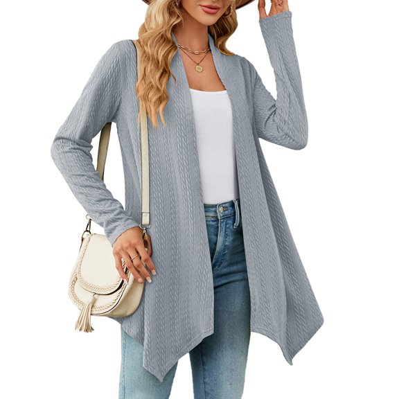 Baqcunre Women's Solid Color Loose Long-Sleeved Draped Open Front Cardigan Coats for Women Long Cardigan Jackets for Women Cardigan for Women,Grey,M