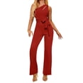 thumbnail image 1 of Baqcunre Women's Solid Color One-Shoulder Asymmetrical Sleeveless Cutout Romper Size S-XL,Bodysuits for Women One Piece Jumpsuit Jumpsuits for Women Dressy Womens Fashion Red, 1 of 8