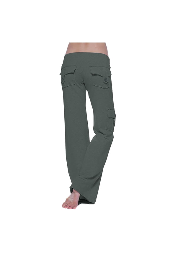 Women's Solid Color Stretch Waist Button Pocket Pilates Pants Yoga Pants Women Wide Leg Pants Woman Yoga Pants with Pockets for Women Pants for Women ,Grey,Size X-4Xl