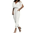 thumbnail image 1 of Baqcunre Women's Solid Color V-Neck Pocket Elasticated Waist Sexy Loose Romper,Color White,Size S-XL, 1 of 8