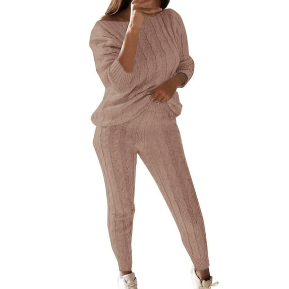 Baqcunre Women's Solid Crew Neck Sweater and Jogger Pant Set,Size S-5XL,Fall Outfits Women Trendy,Two Piece Sets for Women,Sweaters for Women Trendy,Womens Clothes,Color Pink