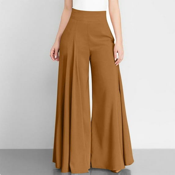 Baqcunre Women's Solid High-Waisted Slim Pleated Pants with Pockets Relaxed Size S-5XL,Womens Fashion Wide Leg Pants Woman Flare Pants for Women Women's Pants Brown
