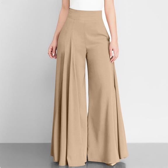 Baqcunre Women's Solid High-Waisted Slim Pleated Pants with Pockets Relaxed Size S-5XL,Womens Fashion Wide Leg Pants Woman Flare Pants for Women Women's Pants Khaki
