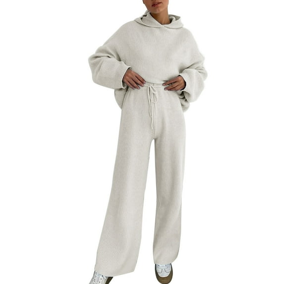 Baqcunre Women's Solid Hooded Sports Set,Long Sleeve Hoodie and Wide Leg Sweatpant Set,Size S-XL,Sweat Set for Women,Two Piece Sets for Women,Fall Outfits Women Trendy,Womens Clothes,Color White