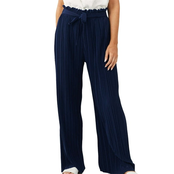 Baqcunre Women's Solid Lace-Up New High-Waisted Pleated All-In-One Drawstring Pants Women's Pants Wide Leg Pants Woman Womens Fashion Pants for Women ,Blue,Size S-Xxl