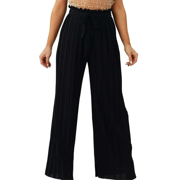Baqcunre Women's Solid Lace-Up New High-Waisted Pleated All-In-One Drawstring Pants Women's Pants Wide Leg Pants Woman Womens Fashion Pants for Women ,Black,Size S-Xxl