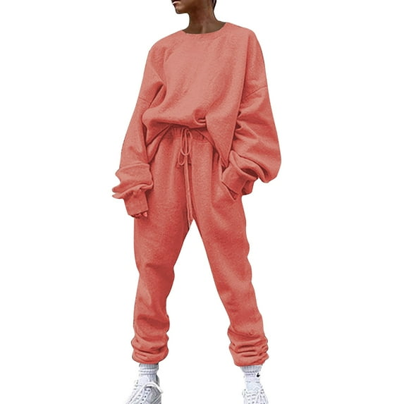 Baqcunre Women's Solid Loose Sportswear Set Long Sleeve Top and Trousers Set Size S-XXL,Sweat Set for Women Fall Outfits Women Trendy Womens Fashion Two Piece Sets for Women Watermelon red