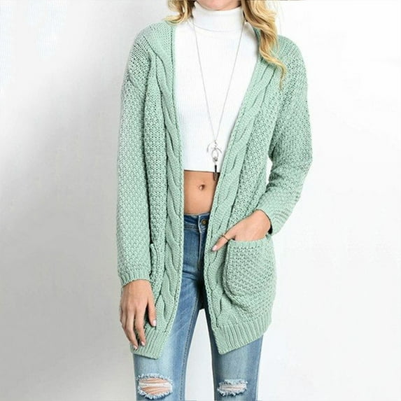 Baqcunre Women's Solid Medium Long Loose Plus Size Double Pocket Kink Twist Texture Cardigan Women Clothing Cardigan Sweaters for Women Long Cardigans for Women Trendy Womens Jacket Mint Green 3Xl