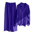 thumbnail image 1 of Baqcunre Women's Solid Retro Plus Size Button Shirt High Waist Loose Pant set,Size S-5XL,Fall Outfits Women Trendy,Outfits for Women,Two Piece Sets for Women,Womens Fashion,Womens Clothes,Blue, 1 of 5