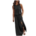thumbnail image 1 of Baqcunre Women's Summer Sleeveless Round Neck Maxi Dresses Solid Color fork Opening Dress Long Dresses for Women Womens Dresses Casual Dresses for Women Holiday Dresses for Women,Black,Size M, 1 of 8