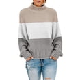 thumbnail image 1 of Baqcunre Women's Sweaters Autumn Winter Women Knit Color Matching Round Neck Loose Casual Sweater Tops Long Sleeve Sweater For Women Hoodies For Women Fall Outfits Women Trendy E M, 1 of 5