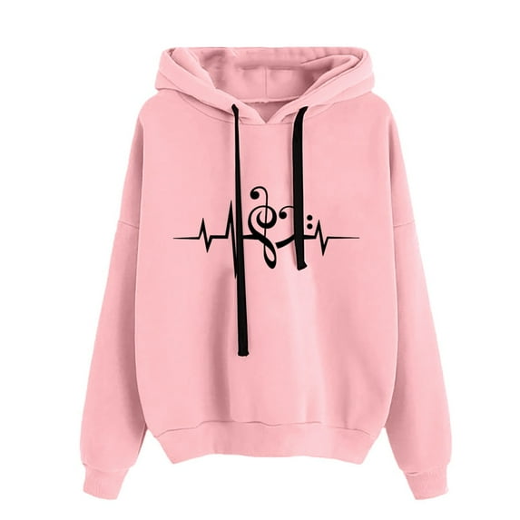 Baqcunre Women's Sweaters Ladies Round Neck Long Sleeve Love Print Solid Color Hooded Sweater Fashion Loose Top Women Sweatshirt Fall Outfits Women Trendy Pink XXL