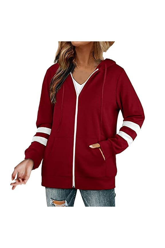 Women's Sweaters Women's New Seasonal Versatile Solid Color Cardigan Hooded Zipper Sweater Hoodies For Women Fall Outfits Women Trendy Red XL