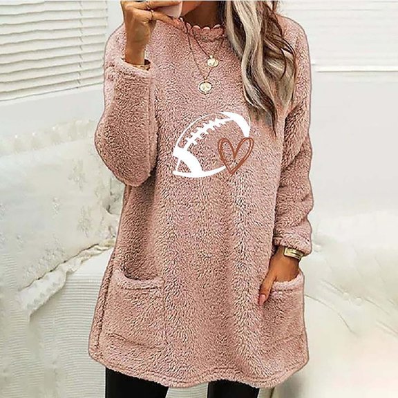 Baqcunre Women's Sweaters Women Double Fuzzy Baseball Heart Sweatshirt Faux Fleece Zip Pullover Sweaters Sweatshirts Coat Outwear Crewneck Sweatshirts Fall Outfits Women Trendy Pink XXL