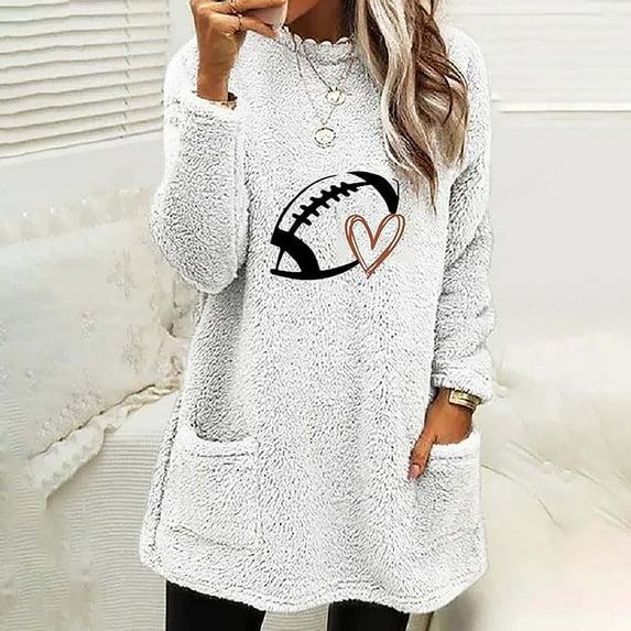 Baqcunre Women's Sweaters Women Double Fuzzy Baseball Heart Sweatshirt Faux Fleece Zip Pullover Sweaters Sweatshirts Coat Outwear Crewneck Sweatshirts Fall Outfits Women Trendy White M