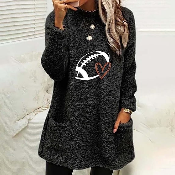 Baqcunre Women's Sweaters Women Double Fuzzy Baseball Heart Sweatshirt Faux Fleece Zip Pullover Sweaters Sweatshirts Coat Outwear Crewneck Sweatshirts Fall Outfits Women Trendy Black L