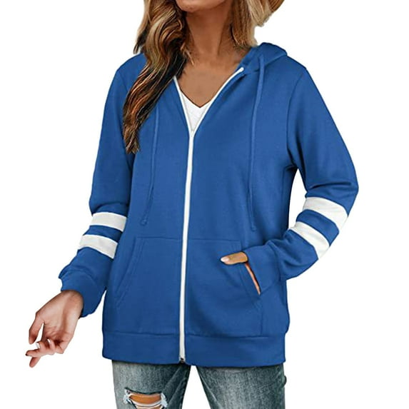 Baqcunre Women's Sweaters Women's New Seasonal Versatile Solid Color Cardigan Hooded Zipper Sweater Hoodies For Women Fall Outfits Women Trendy Blue XXL