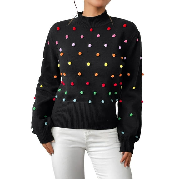 Baqcunre Women's Sweaters Women's Round Neck Colorful Knit Pullover Sweater Crewneck Sweatshirts Fall Outfits Women Trendy Black XL
