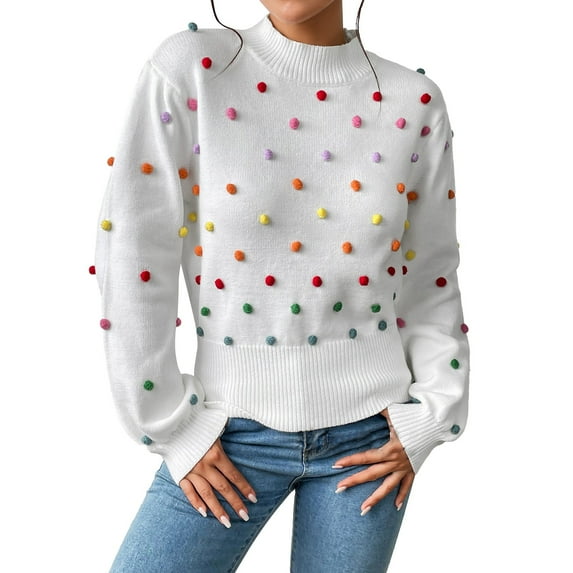 Baqcunre Women's Sweaters Women's Round Neck Colorful Knit Pullover Sweater Crewneck Sweatshirts Fall Outfits Women Trendy White XL