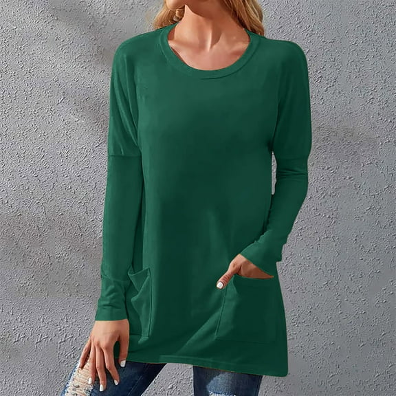 Baqcunre Women's Sweaters Womens Long Sleeve Sweatshirts Color Block Crewneck Sweaters Tunic Tops Crewneck Sweatshirts Womens Tops Army Green L