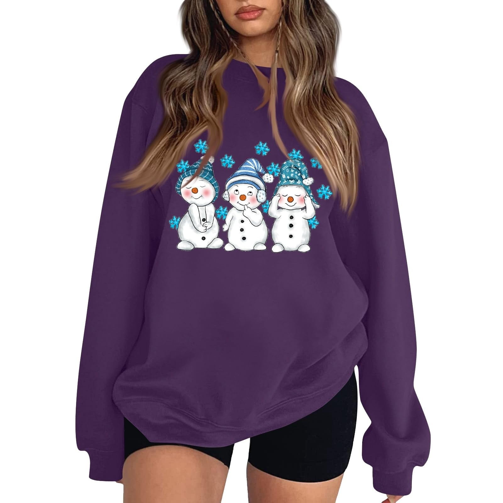 Women's Sweatshirt Pullover Active Streetwear Christmas Green Wine Light gray Snowman Snowflake