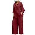 thumbnail image 1 of Baqcunre Women's Trousers Suit, Linen 2 Piece Sets for Women Summer 2025 Loose Long Sleeve Shirts Wide Leg Pant Matching Set Plus Size Vacation Outfits Red2 5XL, 1 of 6