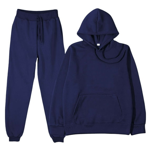 Baqcunre Women's Trousers Suit, Women's Solid Color Sweater Casual Set Sportswear Long Sleeve Long Pants Two Piece Set Navy L