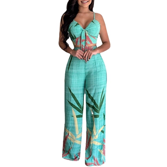 Baqcunre Women's Trousers Suit, Women's Suit New V Neck Short Shirt High Waist Straight Leg Pants Casual Set Mint Green S