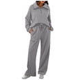 thumbnail image 1 of Baqcunre Women's Trousers Suit, Womens 2 Piece Outfits Half Zip Hoodie Sweatsuit Sets Oversized Sweatshirt Baggy Fall Fashion Sweatpants Gray 3XL, 1 of 5