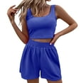 thumbnail image 1 of Baqcunre Women's Two Piece Knitted Sleeveless Matching Crop Top and High Waisted Shorts Sets,Color Blue,Size XS-L, 1 of 8