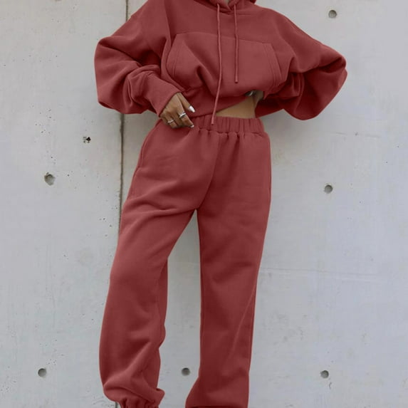 Baqcunre Women's Two Piece Outfits Top Jacket And Elastic Waistband Pant Sets,XL,Sweat Set For Women,Outfits For Women,Winter Outfits For Women,Hoodies For Women,Womens Clothes,Watermelon red