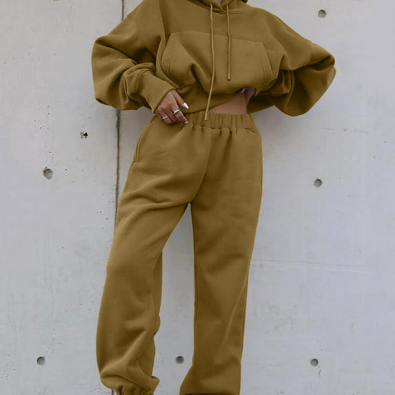 Baqcunre Women's Two Piece Outfits Top Jacket And Elastic Waistband Pant Sets,XL,Sweat Set For Women,Outfits For Women,Winter Outfits For Women,Hoodies For Women,Womens Clothes,Khaki