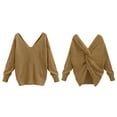 thumbnail image 1 of Baqcunre Women's Two-Wear V-Neck Knotted Cross-Back Sweater Long Sleeve Solid Top Womens Christmas Sweater Sweaters for Women Trendy Womens Tops Womens Sweaters Gold Xl, 1 of 4