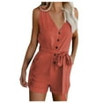 thumbnail image 1 of Baqcunre Women's V-Neck Bow Pocket Casual Wide-Leg Shorts Romper,Color Orange,Size S-XXL, 1 of 6