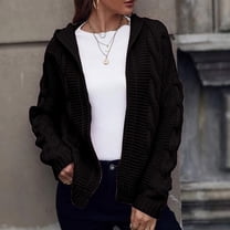 Baqcunre Women's V-Neck Solid Thick Needle Hooded Cotton Knited Long Sleeves Loose Cardigan Coats for Women Long Cardigan Jackets for Women Cardigan for Women,Black,L