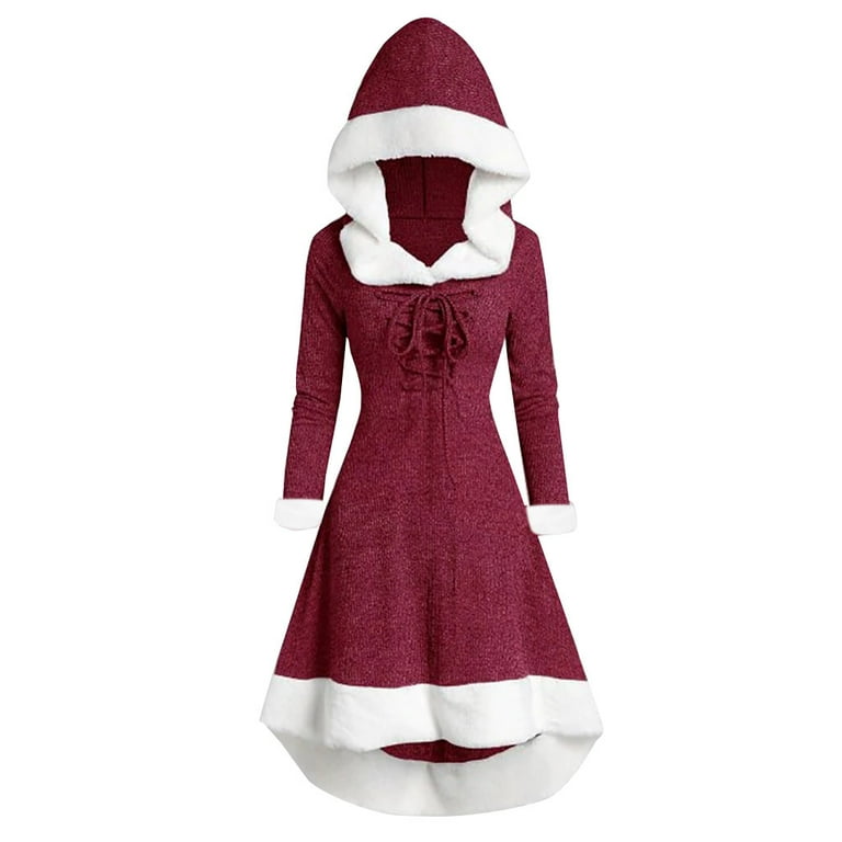 Baqcunre Women s Winter Fashion Long Sleeve Patchwork Hooded Vintage Dress Party Dress Maxi Dress Women s formal Dresses Fall Dress Christmas Dresses