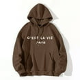 thumbnail image 1 of Baqcunre Women's Women's"C'Est La Vie Paris" Letter-Printed Hooded Pocket Hoodie with Drawstring Comfy Hoodie Womens Hoodies Graphic Hoodie Womens Sweatshirt Coffee S, 1 of 4